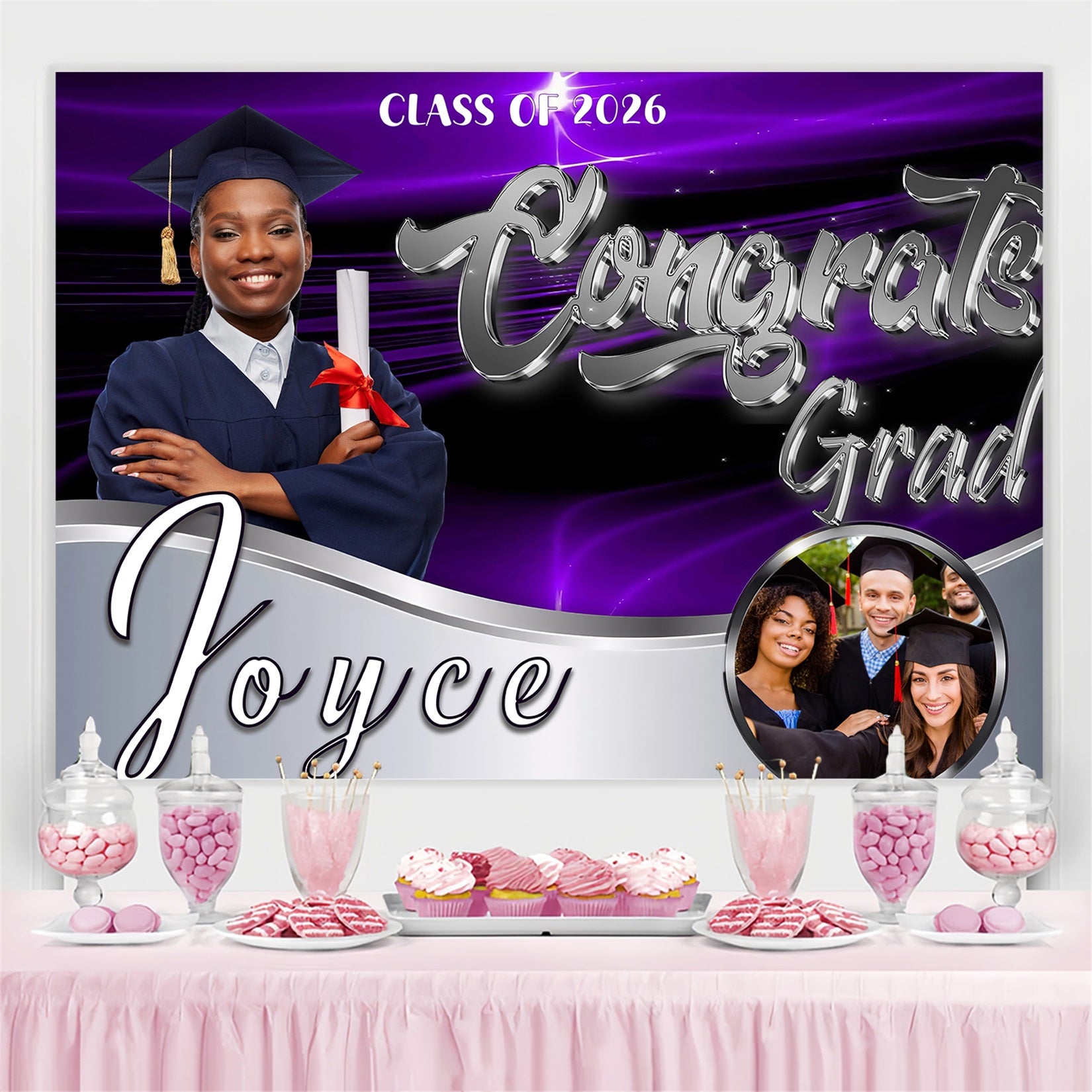 Personalized Graduation Backdrop Elegant Purple Graduation Party Backdrop MRR4-7