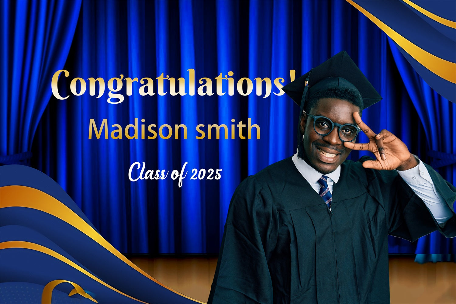 Custom Graduation Backdrops Blue Curtain Stage Graduation Party Backdrop MRR4-9