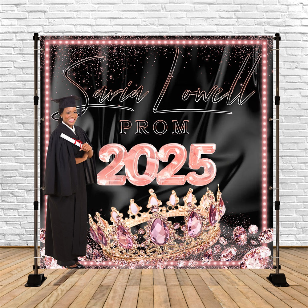 Prom Photo Backdrop Pink Crown Personalized Graduation Party Backdrop MRR5-1