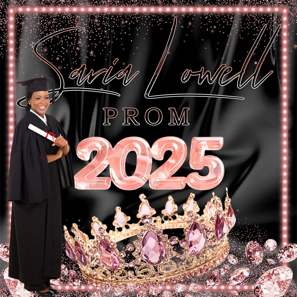 Prom Photo Backdrop Pink Crown Personalized Graduation Party Backdrop MRR5-1