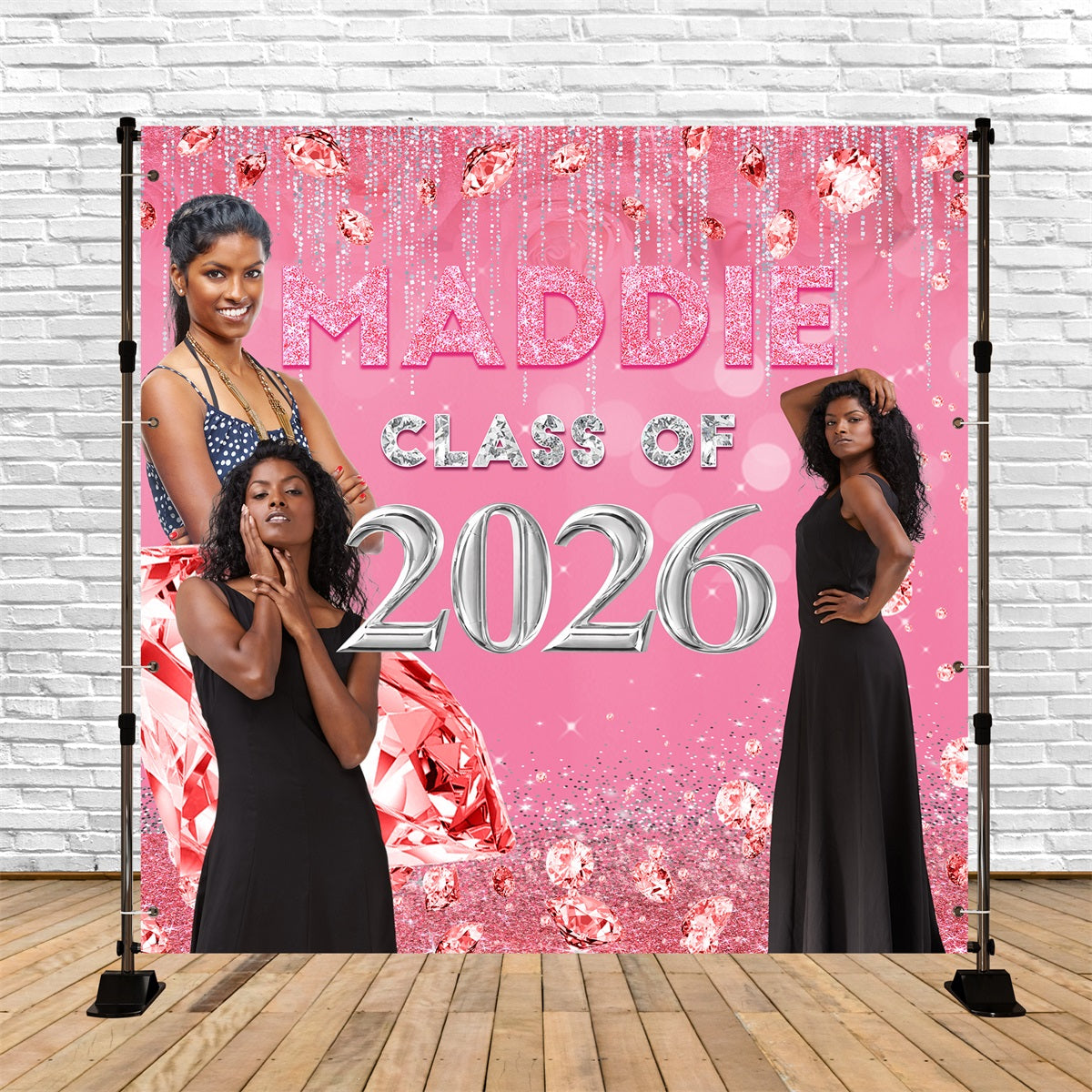 2026 Graduation Backdrop Sparkling Pink Customized Graduation Party Backdrop MRR5-10