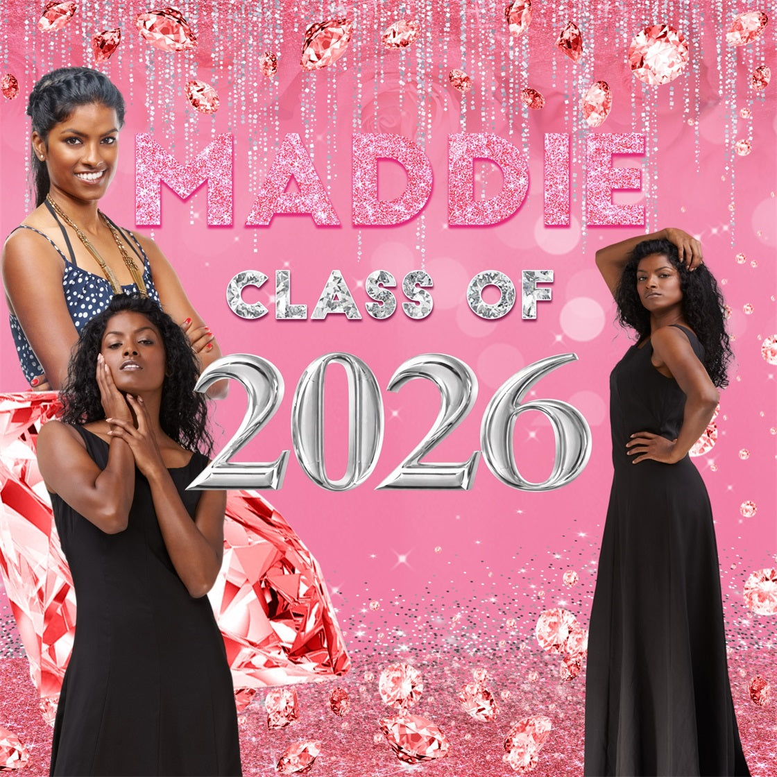 2026 Graduation Backdrop Sparkling Pink Customized Graduation Party Backdrop MRR5-10