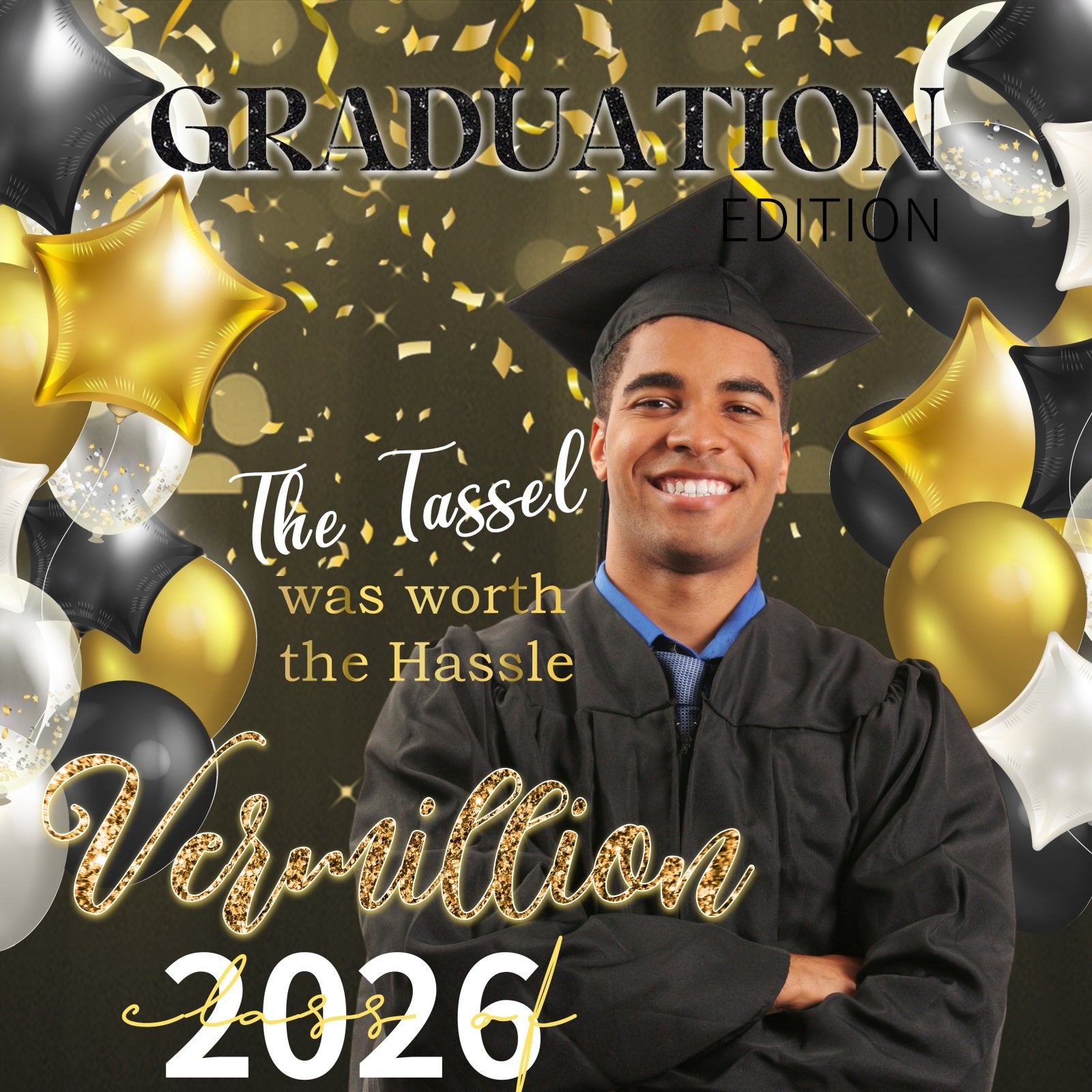 Customized Graduation Backdrop Gold Star Balloons Graduation Party Backdrop MRR5-13