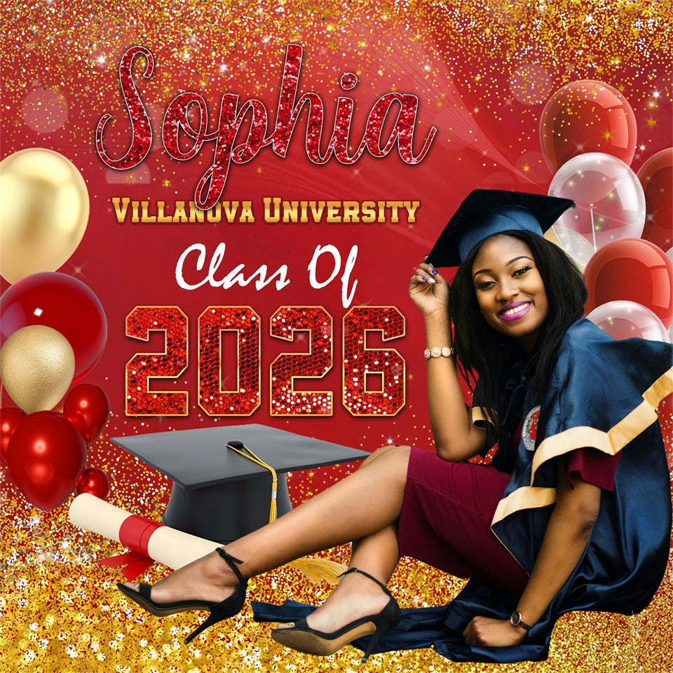 2026 Graduation Backdrop Sparkling Balloon Red Custom Graduation Party Backdrop MRR5-23
