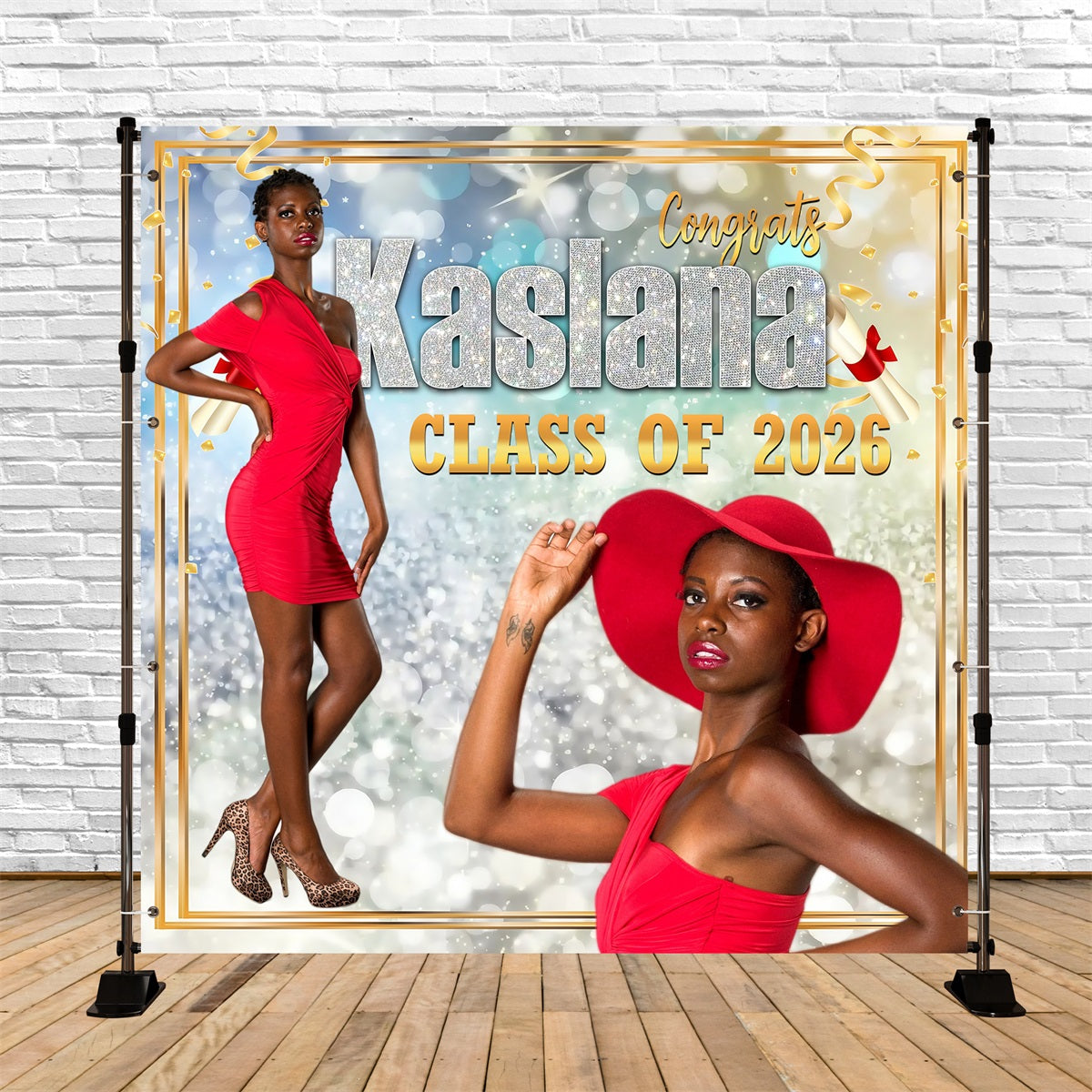 Custom Graduation Backdrop Gold Frame Sparkle Graduation Party Backdrop MRR5-25