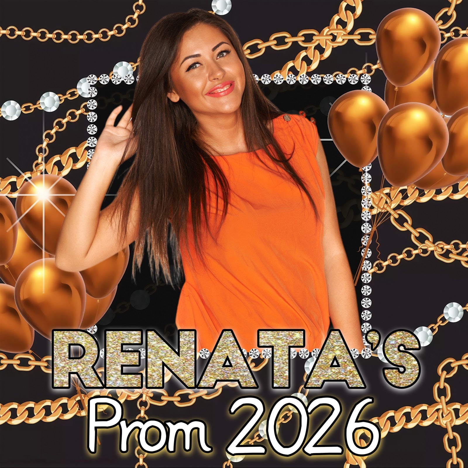 Prom 2026 Backdrop Gold Chains Balloons Graduation Party Custom Backdrop MRR5-26