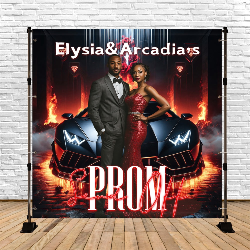Prom Backdrops Black Sports Car Glam Personalized Graduation Party Backdrop MRR5-30