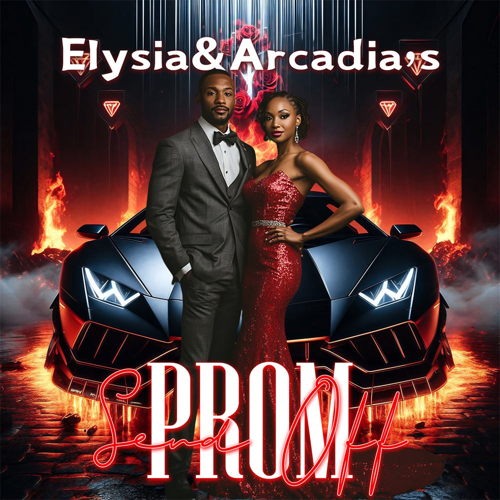 Prom Backdrops Black Sports Car Glam Personalized Graduation Party Backdrop MRR5-30