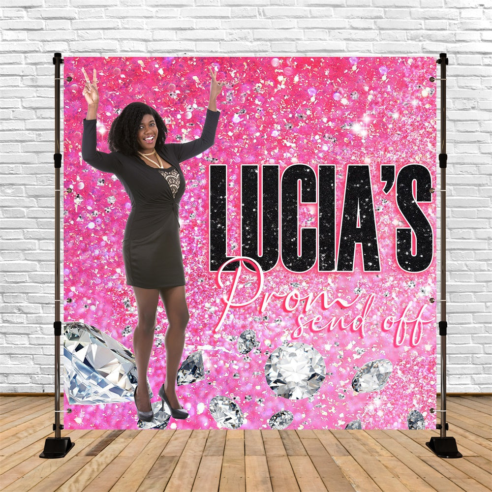 Prom Backdrops Sparkling Pink Diamond Customized Graduation Party Backdrop MRR5-36