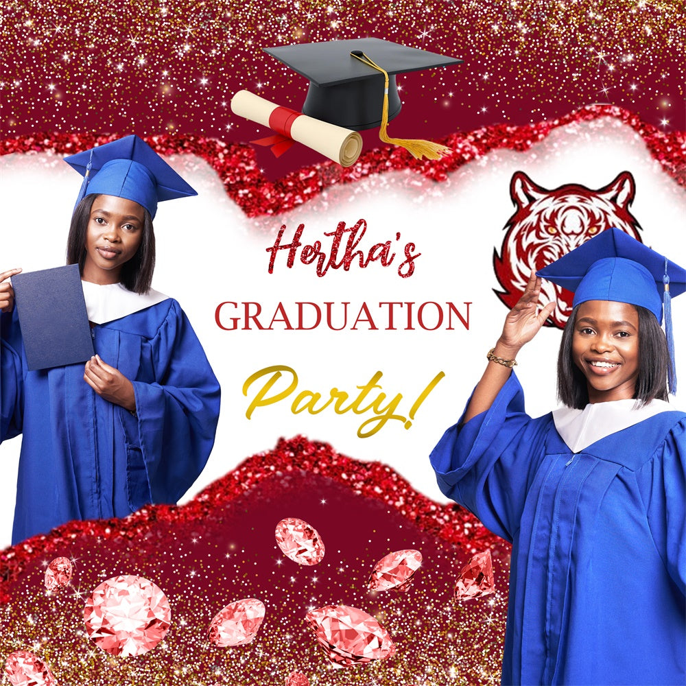 Graduated Backdrop Crimson Glitter Diamond Custom Graduation Party Backdrop MRR5-45