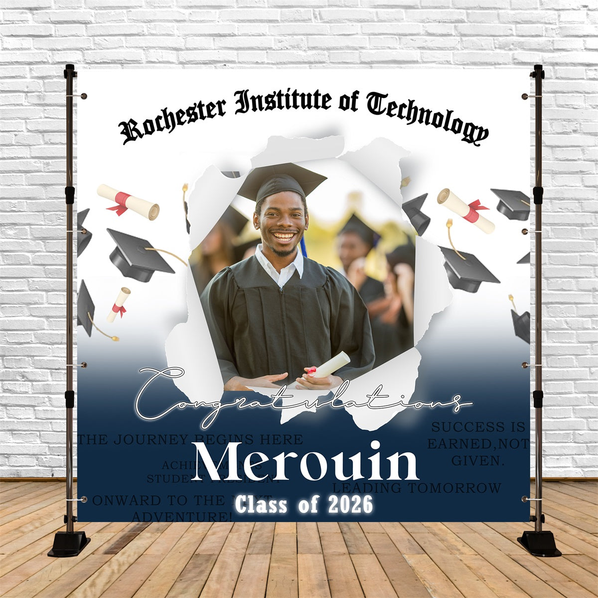 Customized Graduation Backdrop Elegant Cap Toss Graduation Party Backdrop MRR5-48