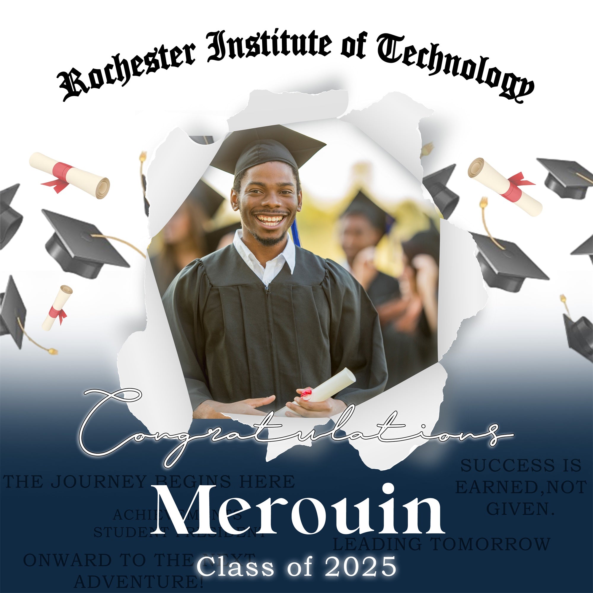 Customized Graduation Backdrop Elegant Cap Toss Graduation Party Backdrop MRR5-48