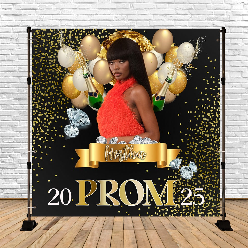 Prom Backdrops Gold Confetti Diamond Personalized Graduation Party Backdrop MRR5-52