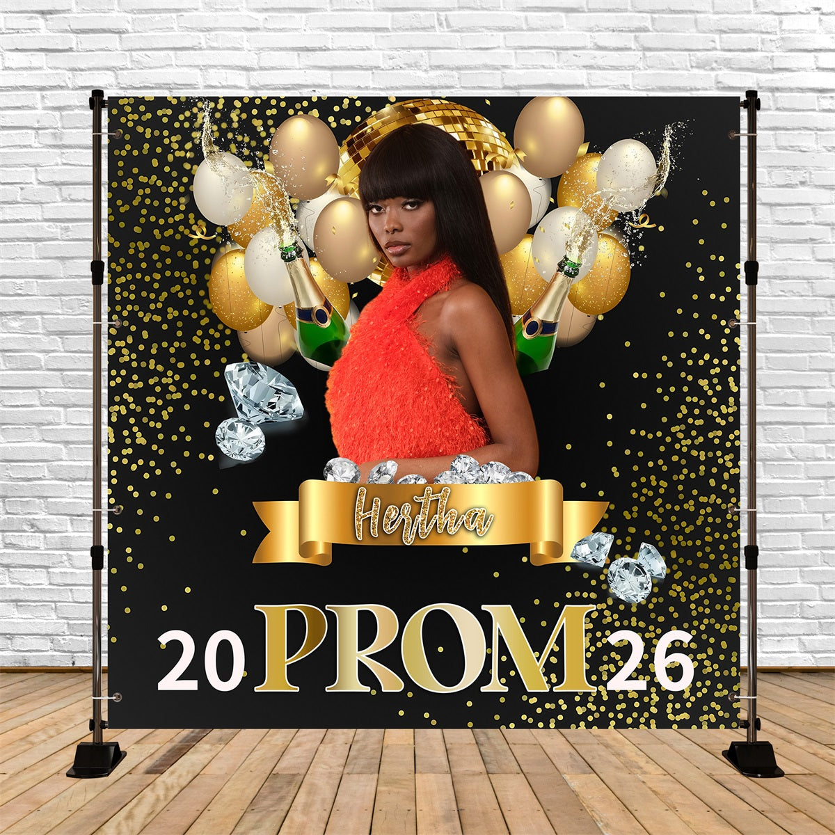 Prom Backdrops Gold Confetti Diamond Personalized Graduation Party Backdrop MRR5-52