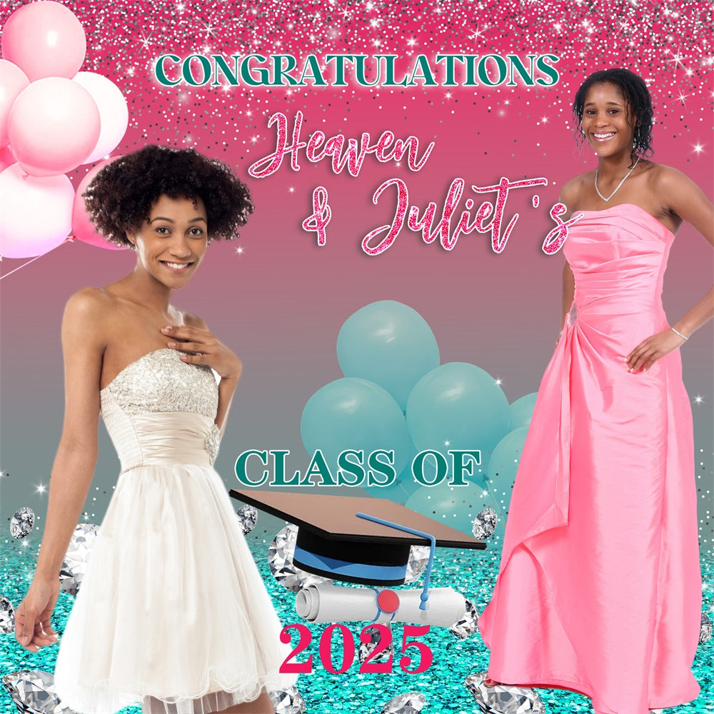 Personalized Graduation Backdrop Pink Glitter Graduation Party Backdrop MRR5-7