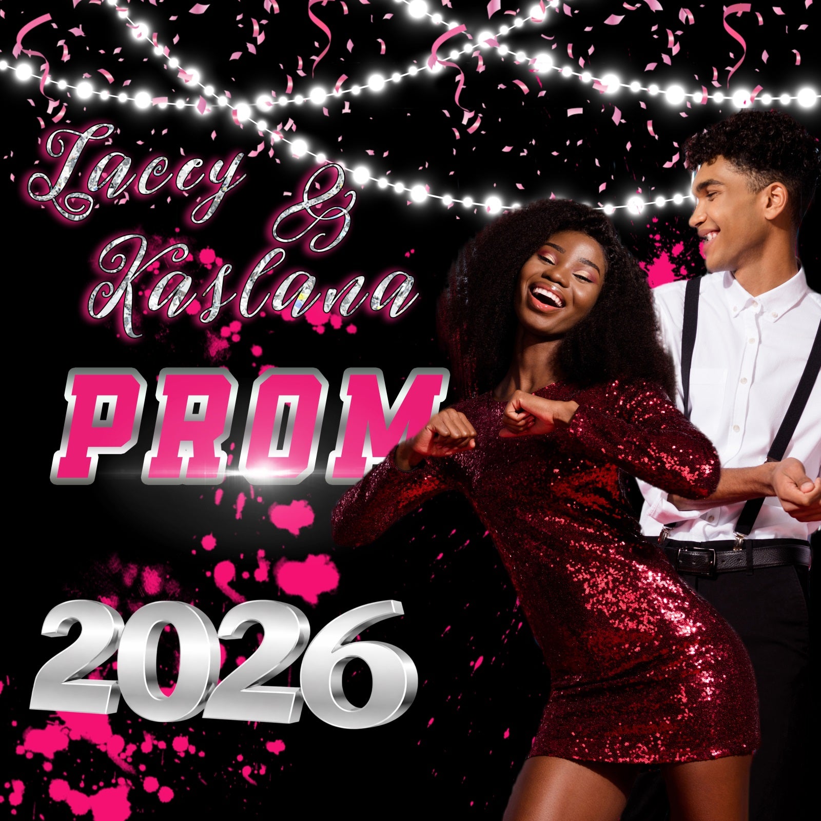 Prom Backdrop Pink Confetti Sparkle Personalized Graduation Party Backdrop MRR5-8