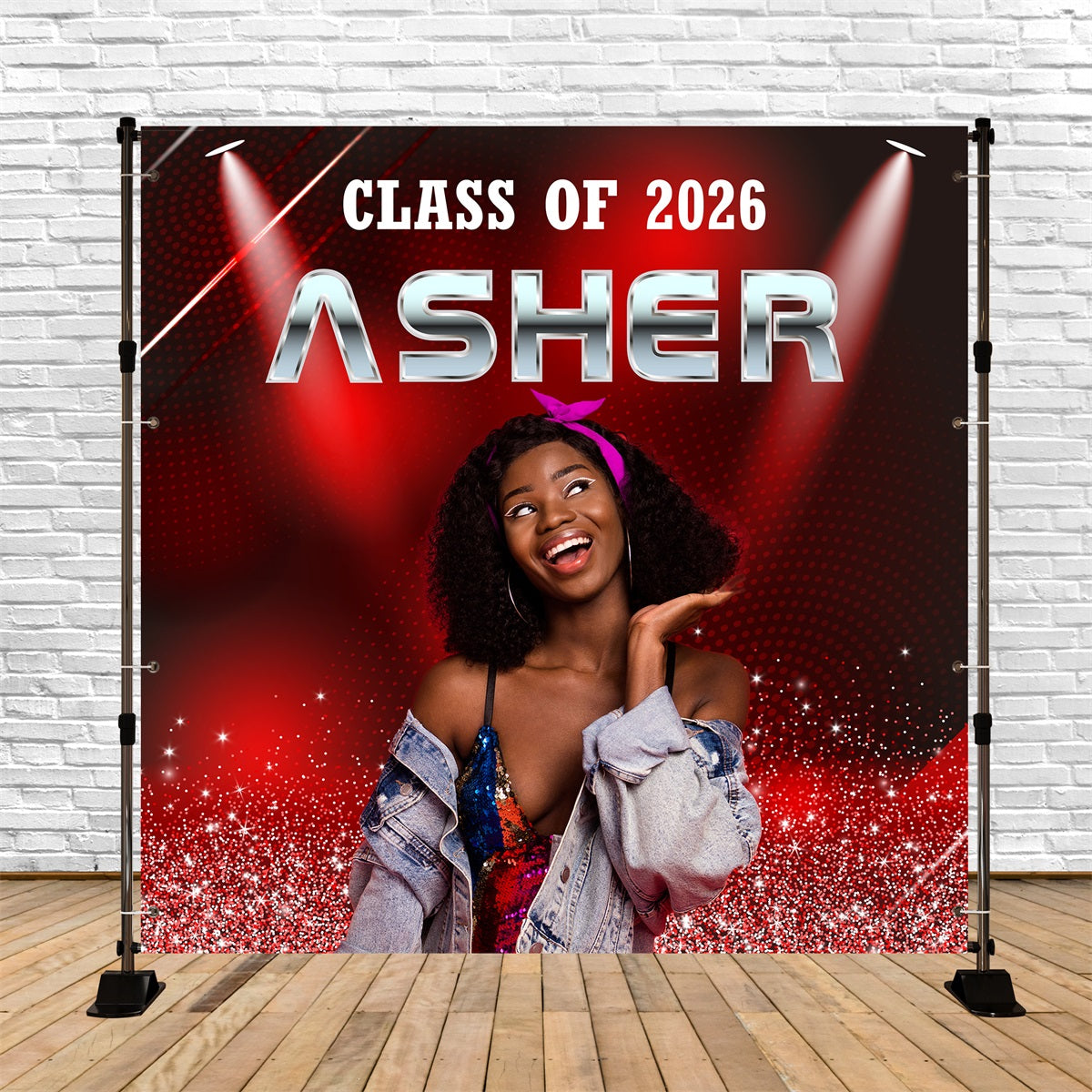2026 Graduation Backdrop Crimson Glam Custom Party Graduation Backdrop MRR6-12