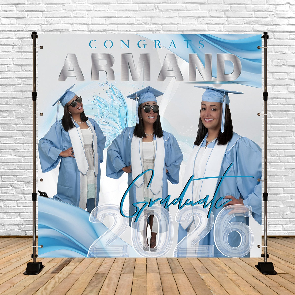 Custom Graduation Backdrop Ice Blue Elegance Party Graduation Backdrop MRR6-16