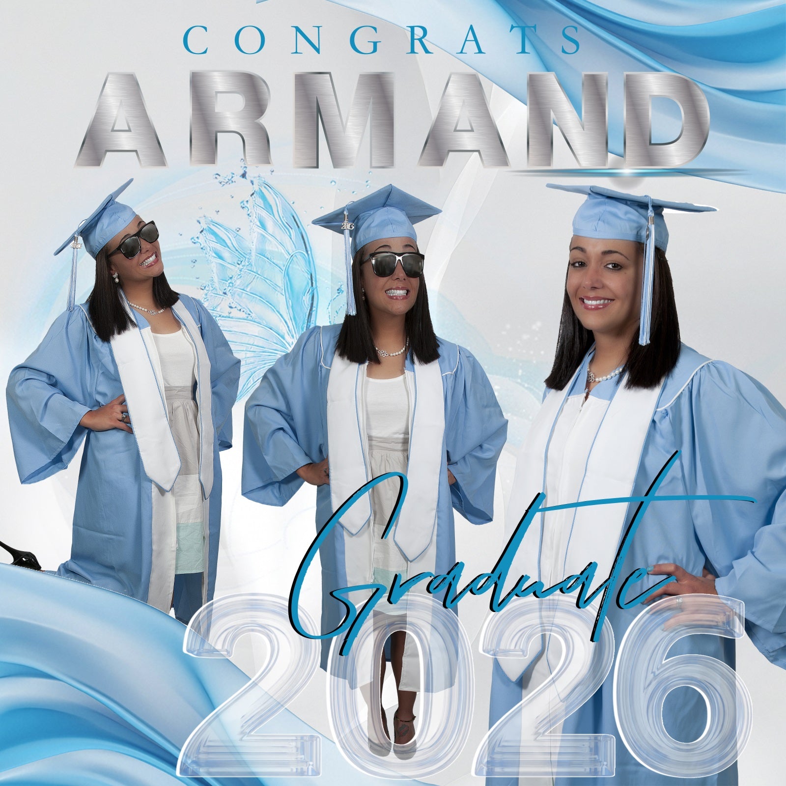 Custom Graduation Backdrop Ice Blue Elegance Party Graduation Backdrop MRR6-16