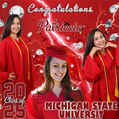 Personalized Graduation Backdrop Crimson Energy Party Graduation Backdrop MRR6-22