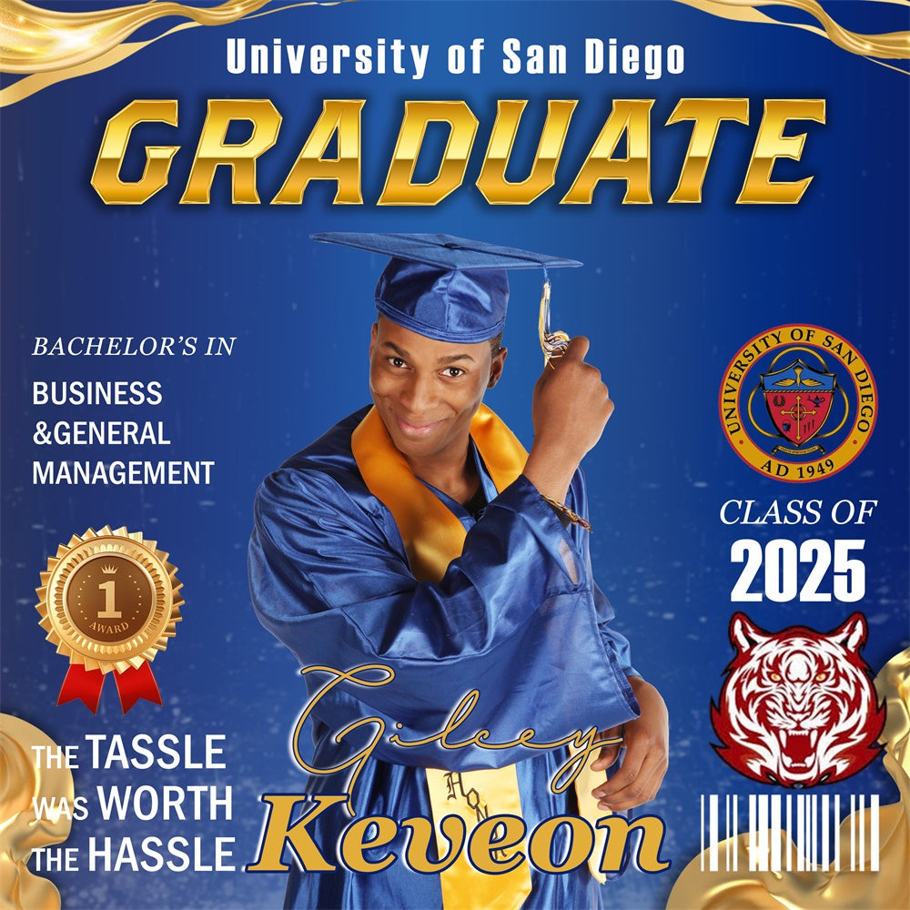 Graduation Backdrop Royal Blue Medal Personalized Party Graduation Backdrop MRR6-23
