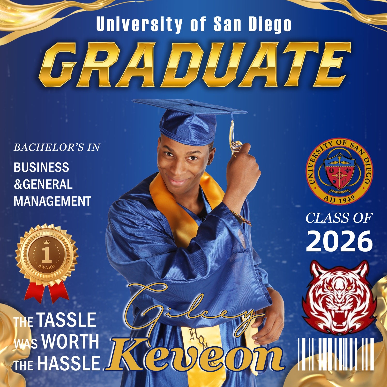 Graduation Backdrop Royal Blue Medal Personalized Party Graduation Backdrop MRR6-23