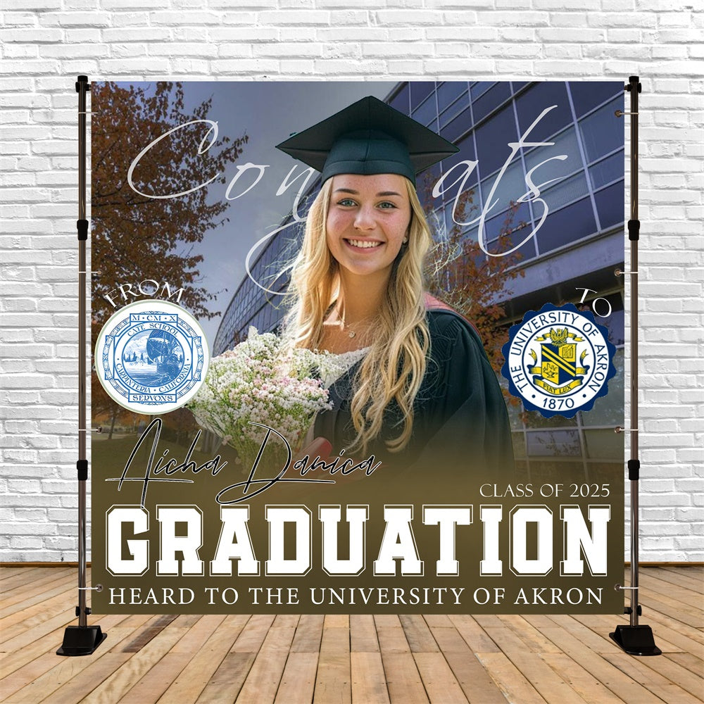 Custom Graduation Backdrop Autumn Campus Cheers Party Graduation Backdrop MRR6-36