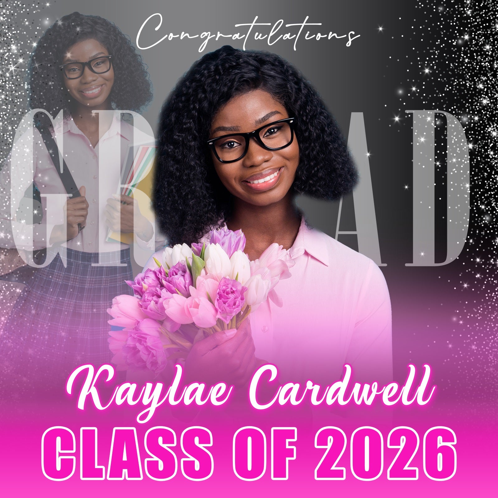 Personalized Graduation Backdrop Elegant Bloom Party Graduation Backdrop MRR6-38