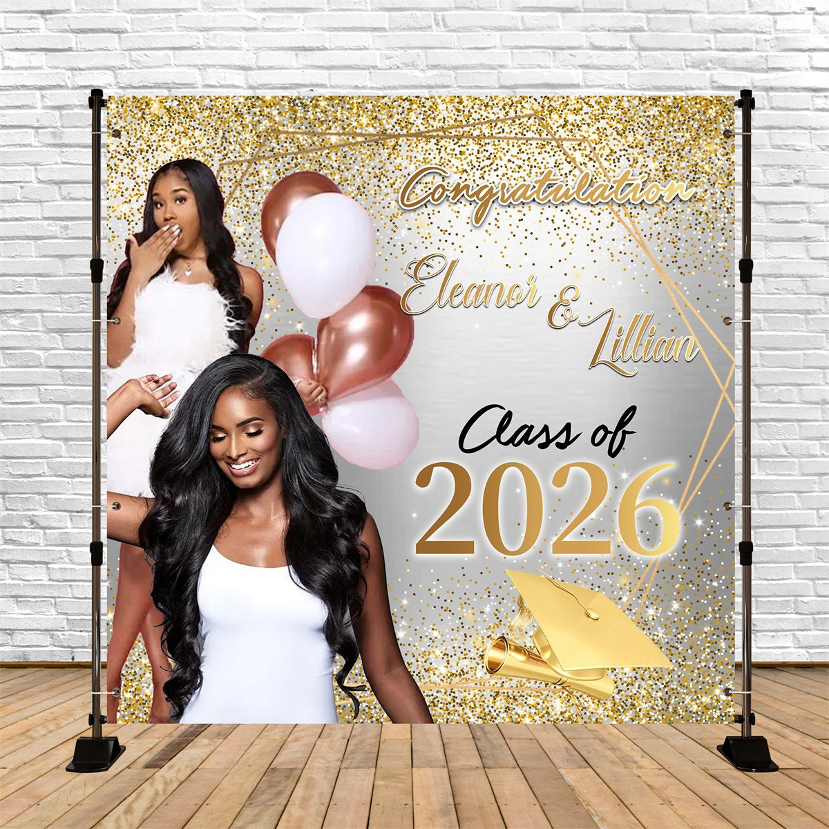 Personalized Graduation Backdrop Elegant Sparkle Party Graduation Backdrop MRR6-8