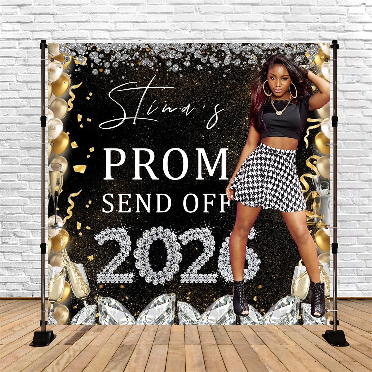 Prom 2026 Backdrop Champagne Diamond Personalized Party Graduation Backdrop MRR6-9