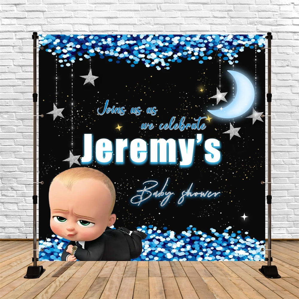 Moon Backdrop Baby Shower Midnight Sparkle Customized Backdrop MRR7-1