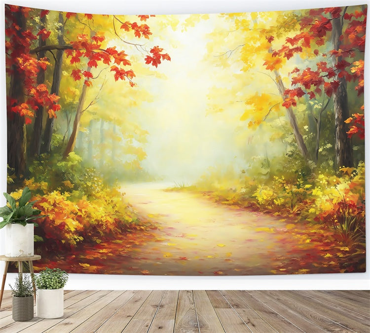 Autumn Forest Backdrop Golden Maple Walkway Backdrop MRR7-102