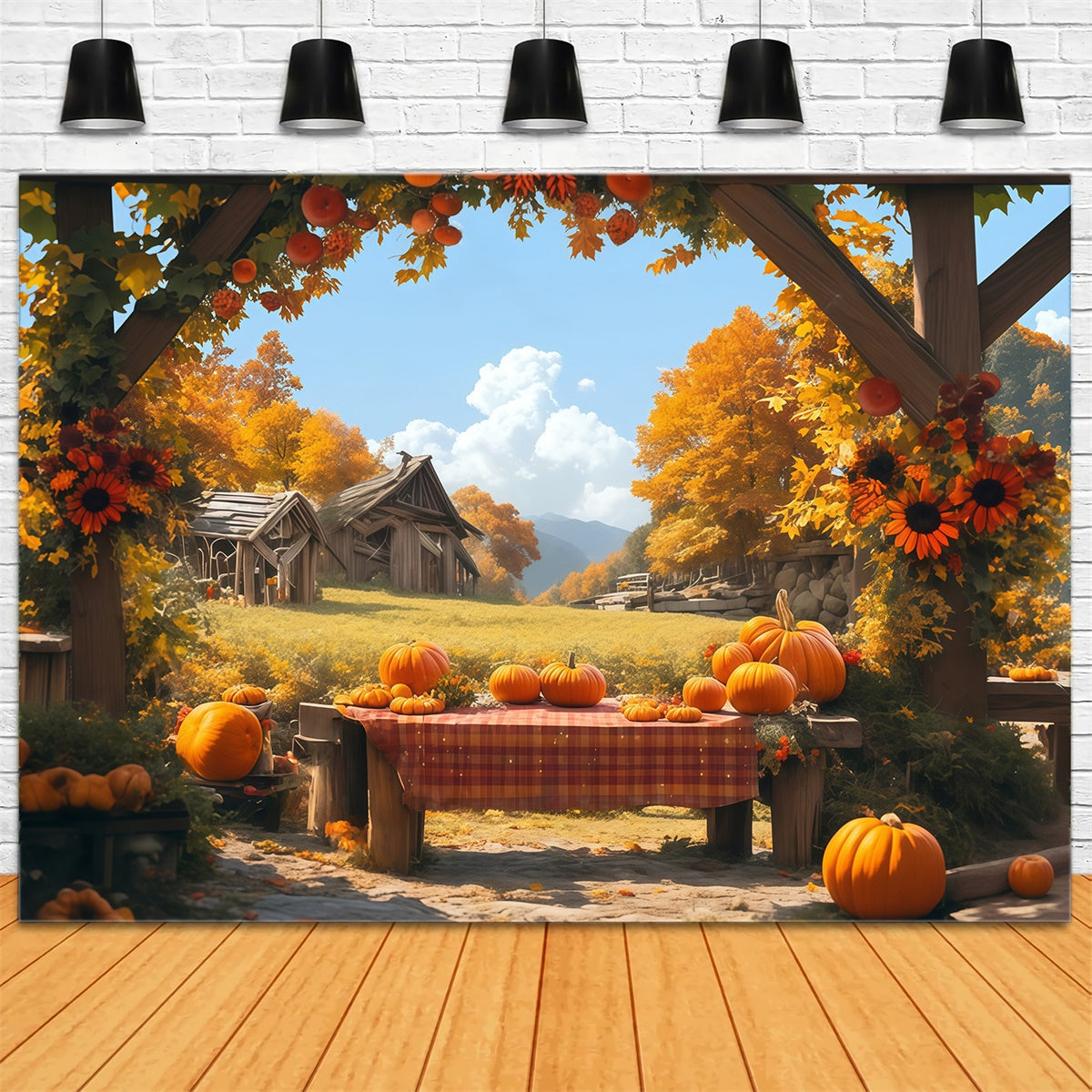 Fall Photo Backdrops Rustic Table Harvest Backdrop MRR7-116
