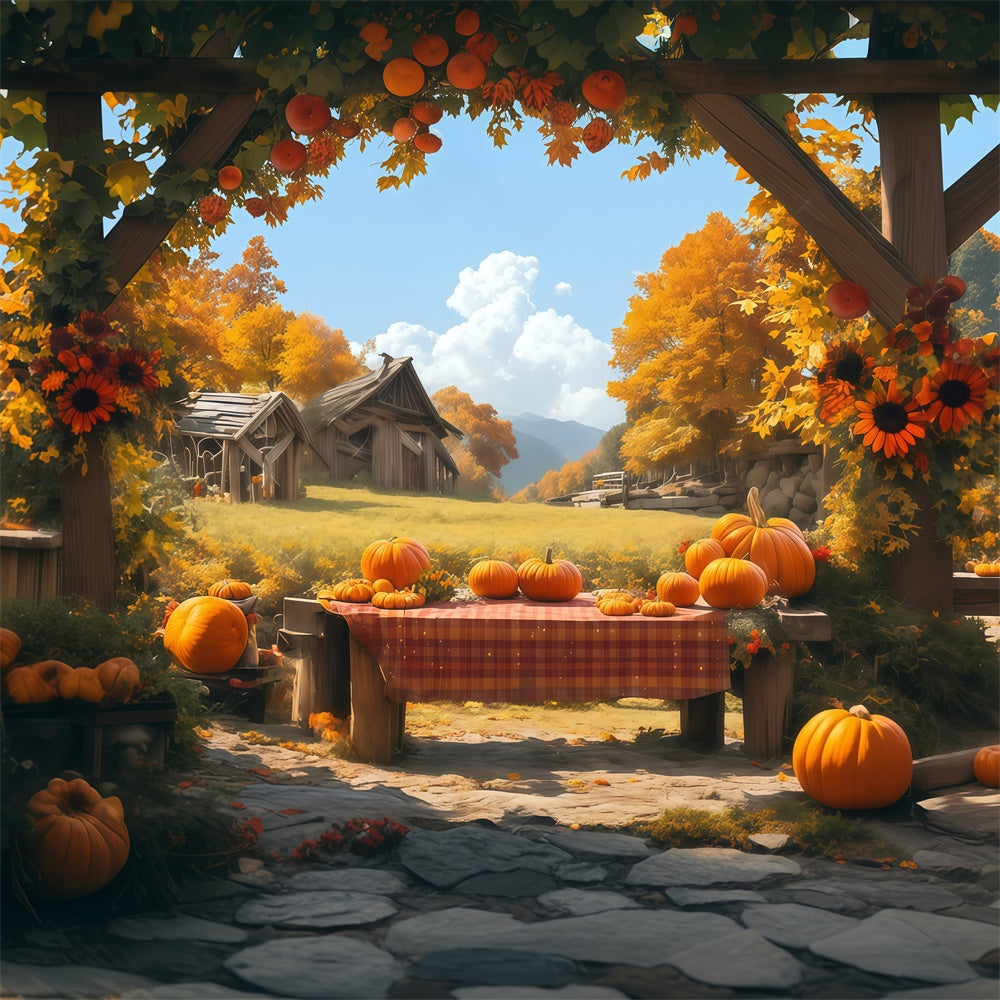Fall Photo Backdrops Rustic Table Harvest Backdrop MRR7-116