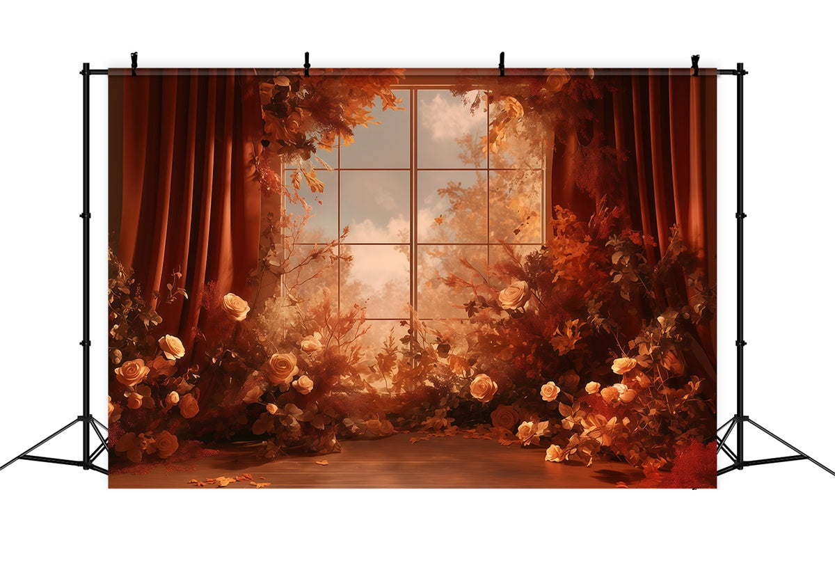 Autumn Backdrop Warm Floral Window View Backdrop MRR7-118