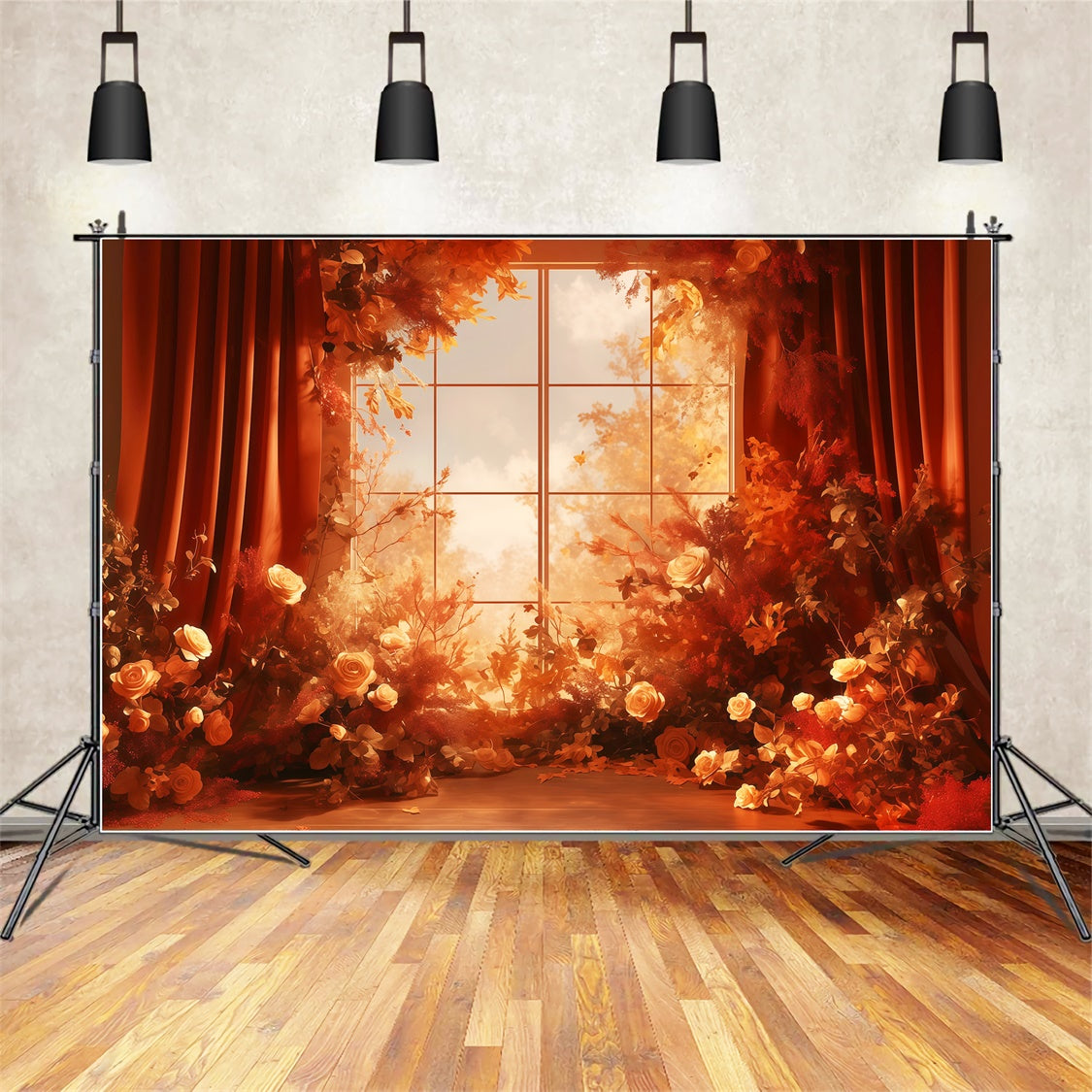 Autumn Backdrop Warm Floral Window View Backdrop MRR7-118