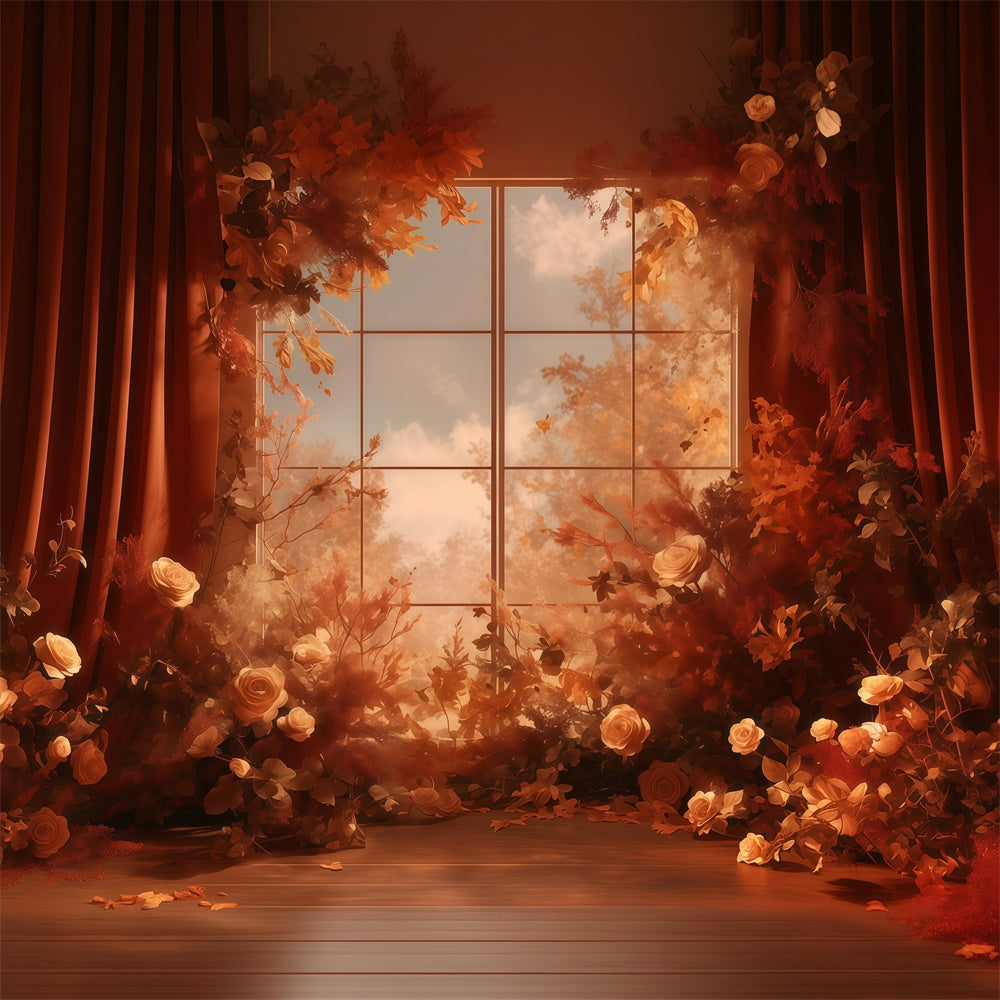 Autumn Backdrop Warm Floral Window View Backdrop MRR7-118