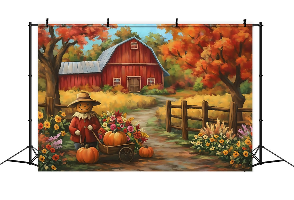 Barn Backdrop Flowers Pumpkins Delight Autumn Backdrop MRR7-119