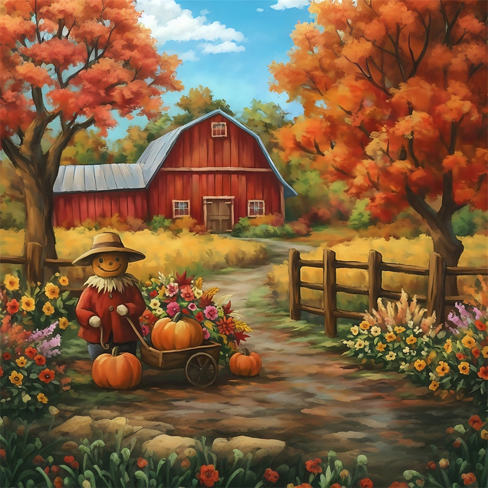 Barn Backdrop Flowers Pumpkins Delight Autumn Backdrop MRR7-119
