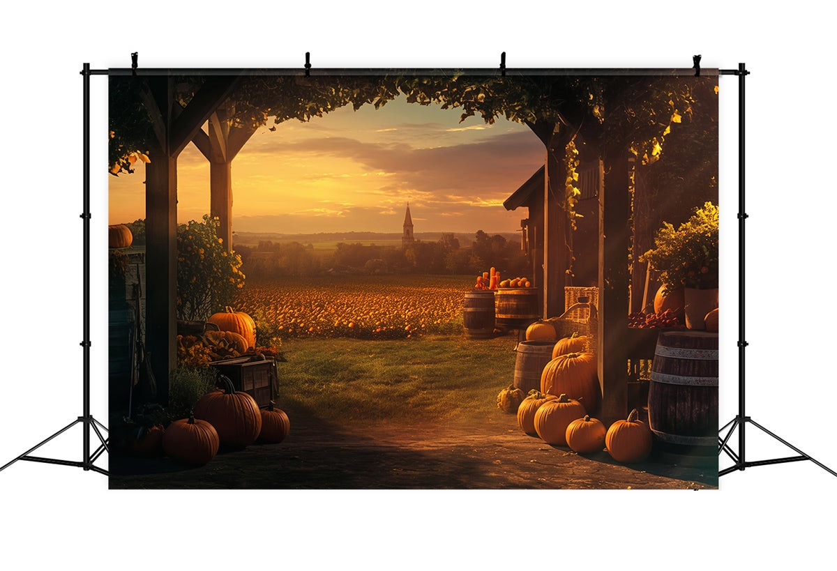 Sunset Backdrop Golden Pumpkin Farm Fall Backdrops MRR7-120