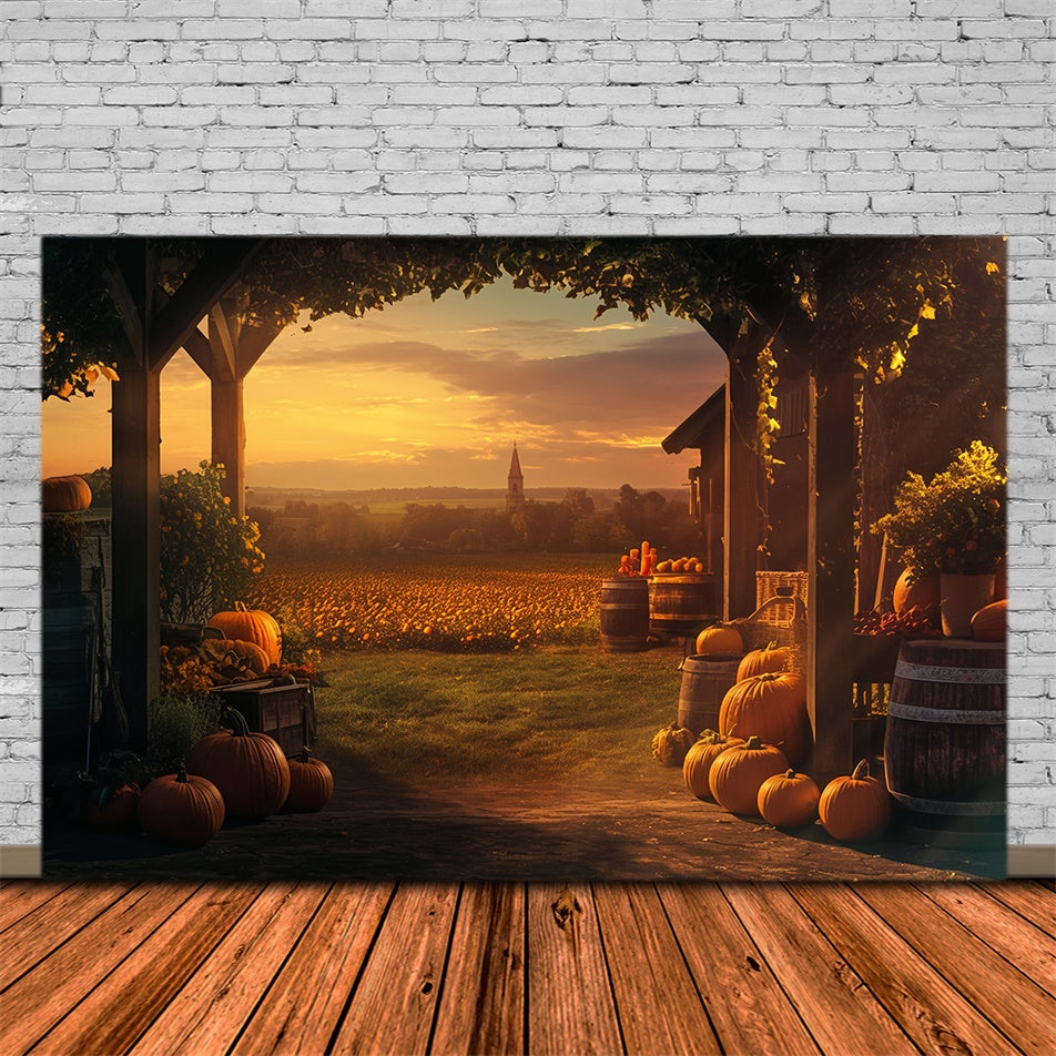 Sunset Backdrop Golden Pumpkin Farm Fall Backdrops MRR7-120