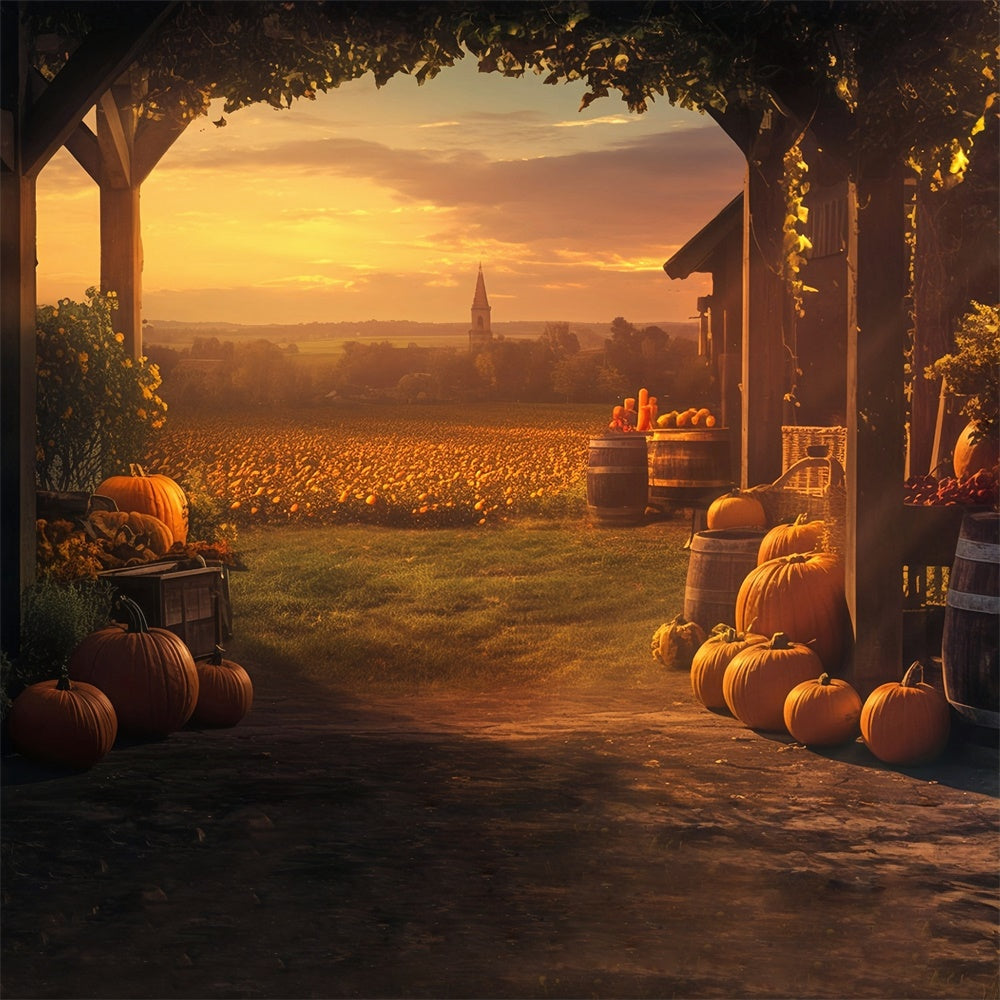 Sunset Backdrop Golden Pumpkin Farm Fall Backdrops MRR7-120