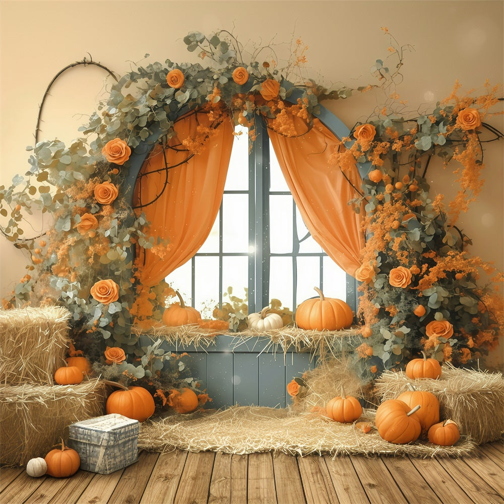 Fall Backdrop For Photos Pastel Pumpkin Window Backdrop MRR7-121