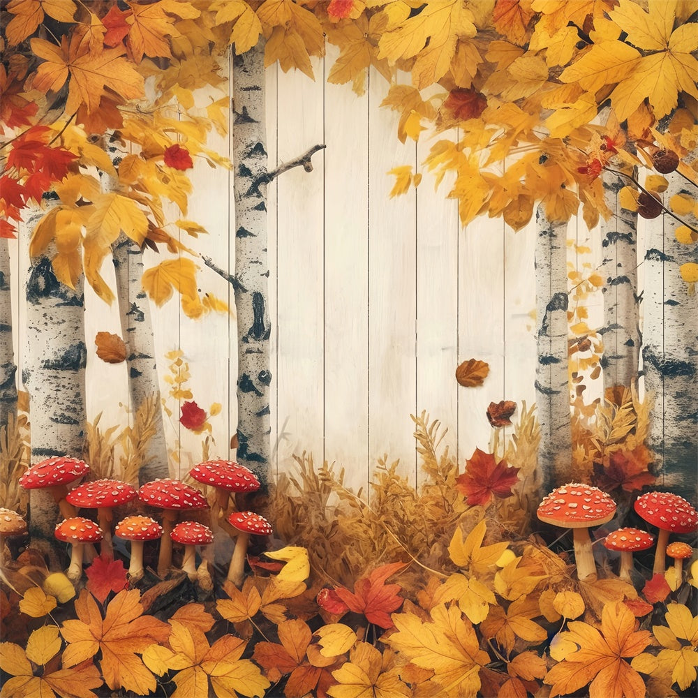 Fall Photo Backdrop Red Mushroom Woodland Backdrop MRR7-123