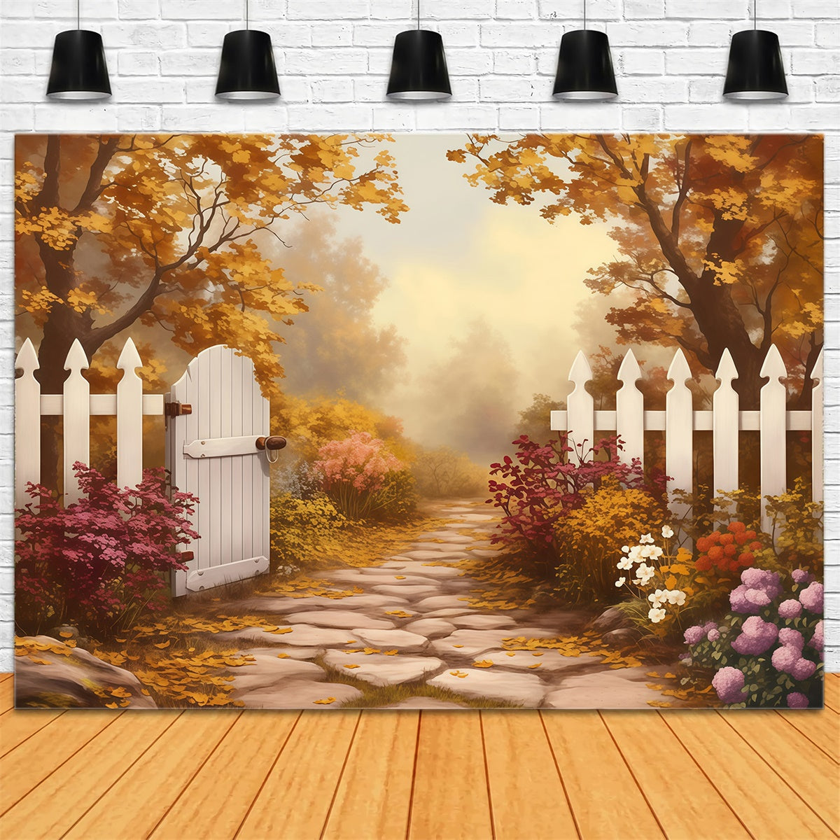 Fall Forest Backdrop White Fence Golden Trail Backdrop MRR7-124