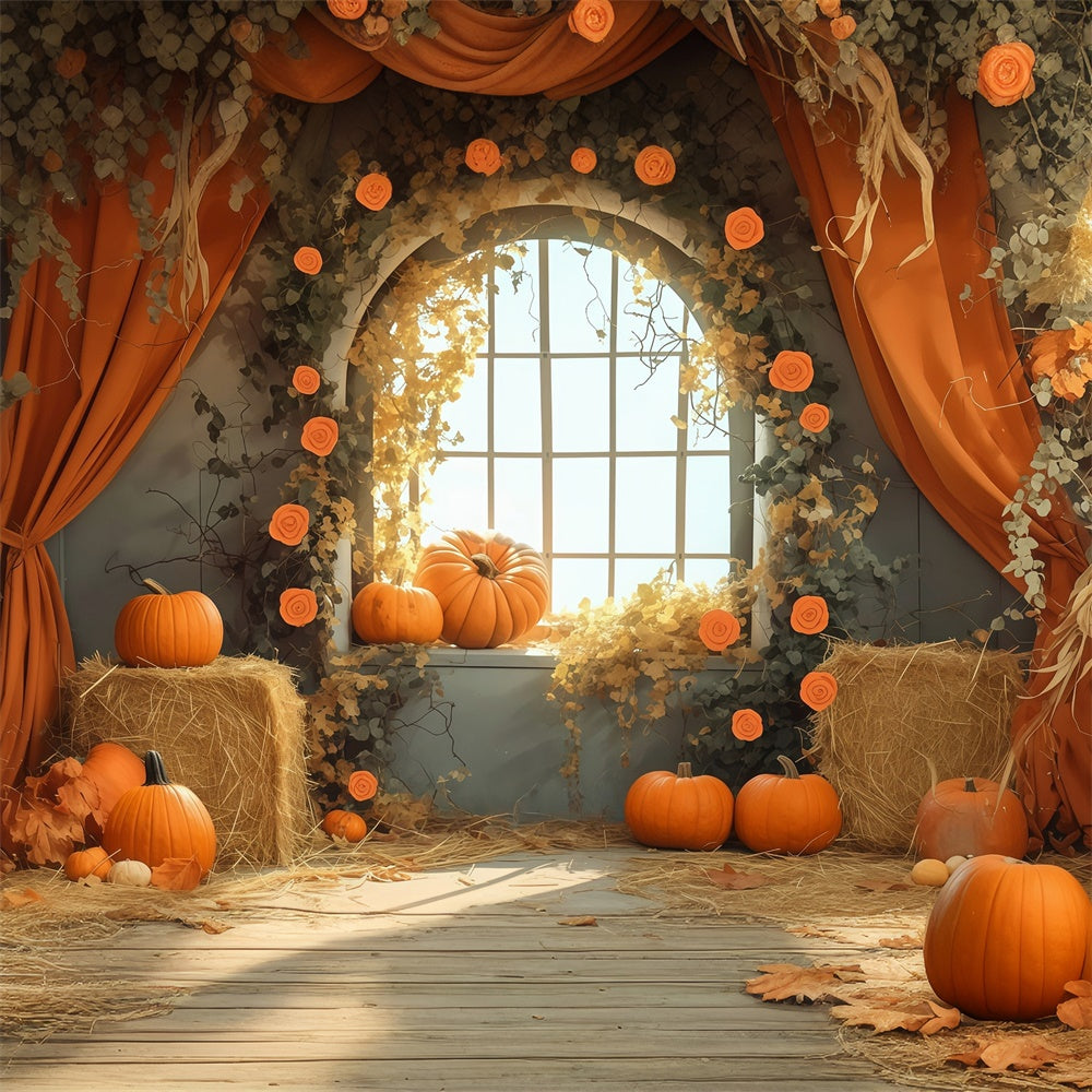 Autumn Backdrops Harvest Window Hay Scene Backdrop MRR7-125