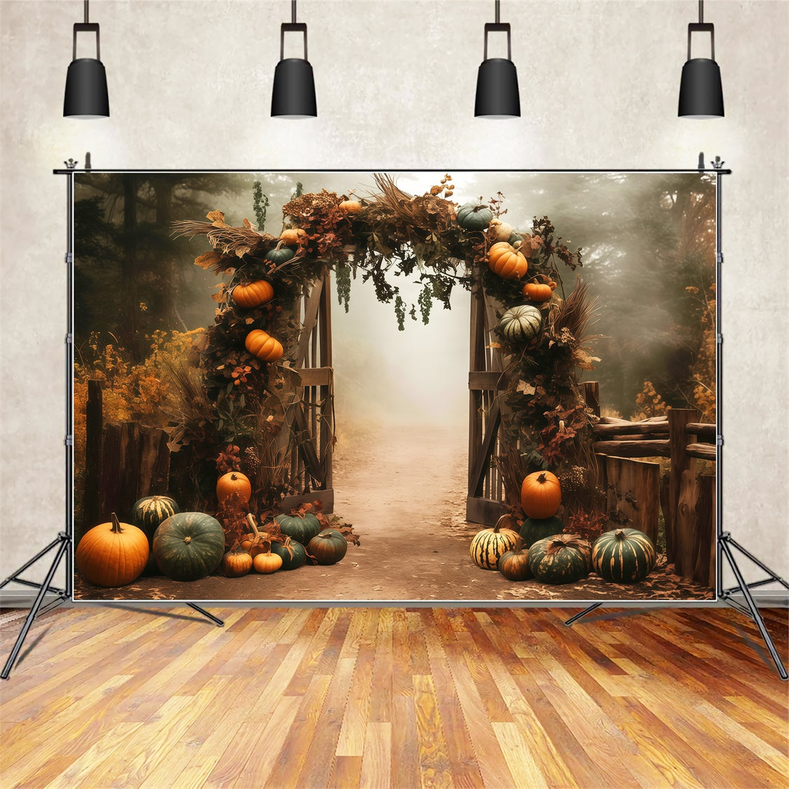 Fall Photo Backdrop Misty Pumpkin Arch Path Backdrop MRR7-128