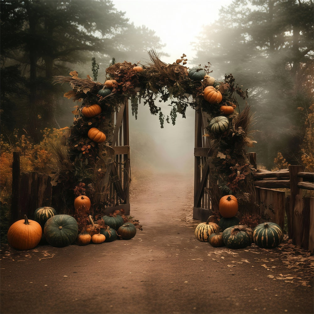Fall Photo Backdrop Misty Pumpkin Arch Path Backdrop MRR7-128
