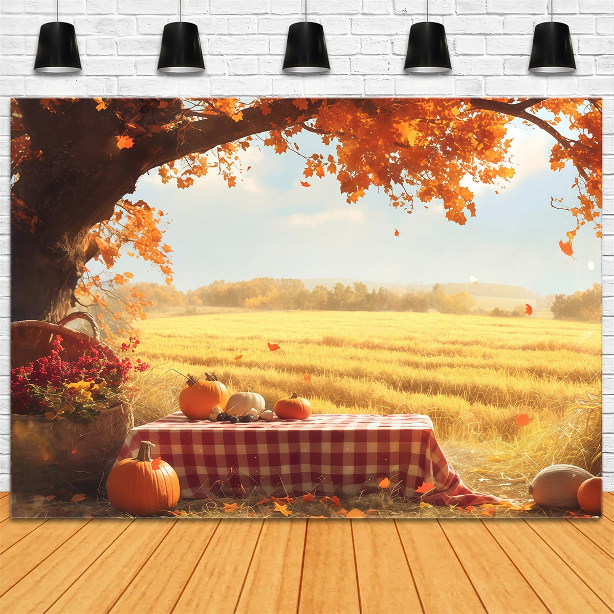 Fall Backdrop Golden Field Pumpkin Picnic Backdrop MRR7-129