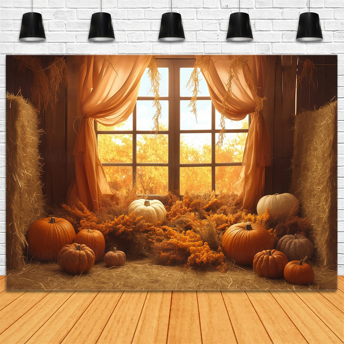 Autumn Photo Backdrop Rustic Haystack Drapes Backdrop MRR7-131